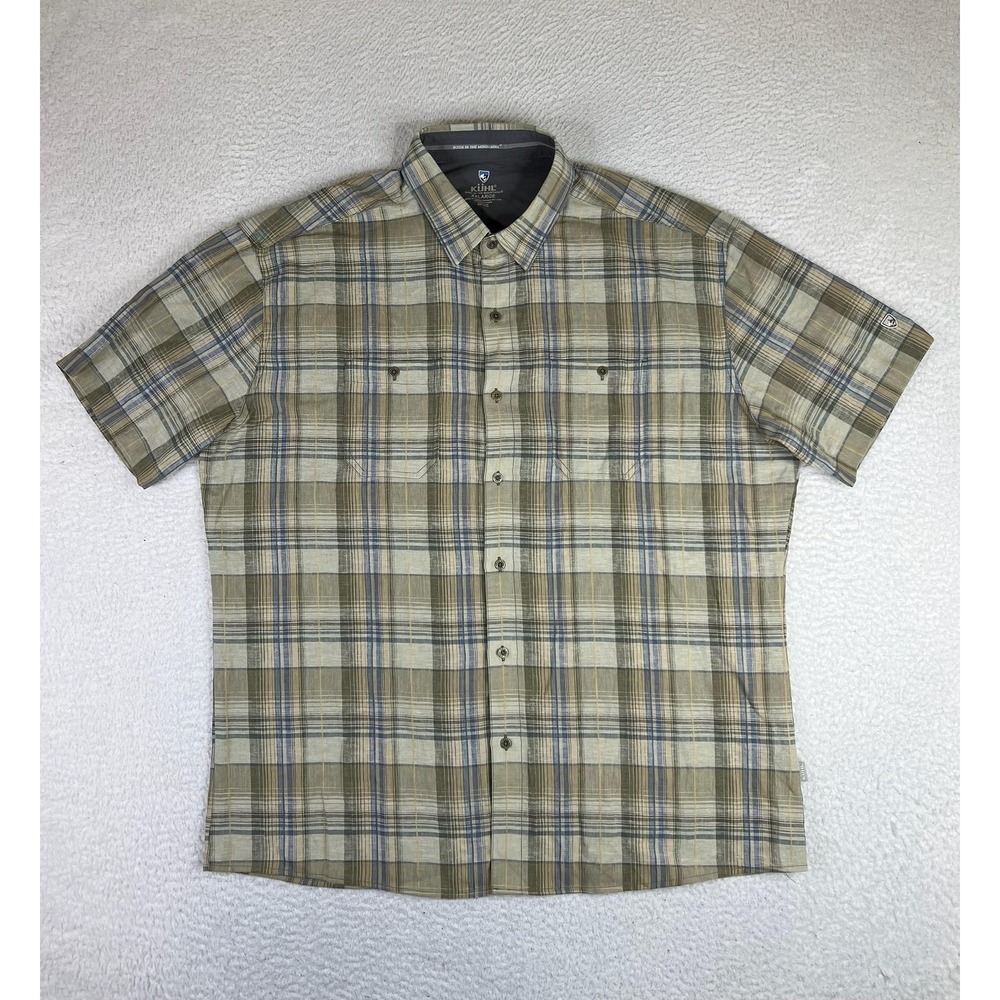 Kuhl Skorpio Mens 2XL Green Plaid Short Sleeve Button Up Hiking Shirt‎ 7218